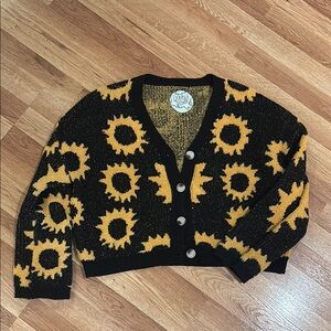 Sunflower Pattern Black and Yellow Cardigan